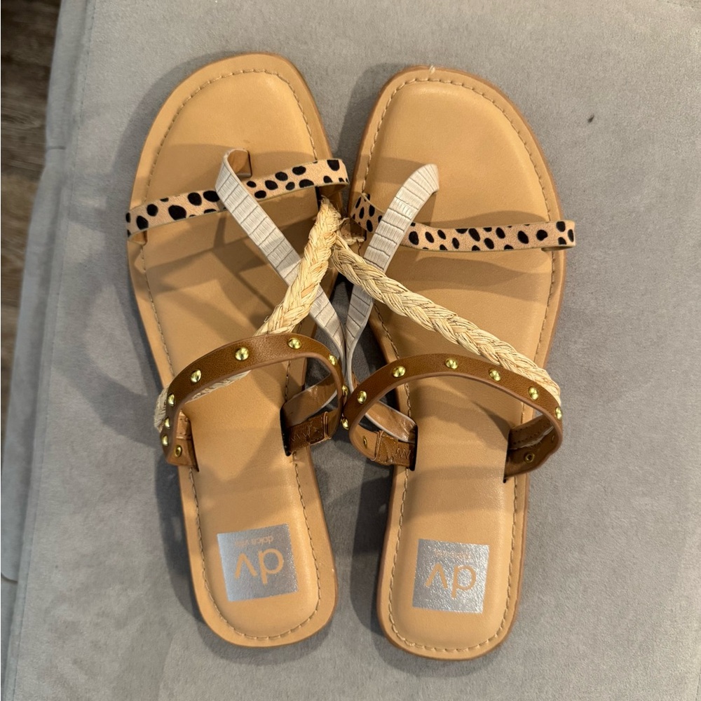 Dolce Vita Tan and Brown Sandals with Gold Accents